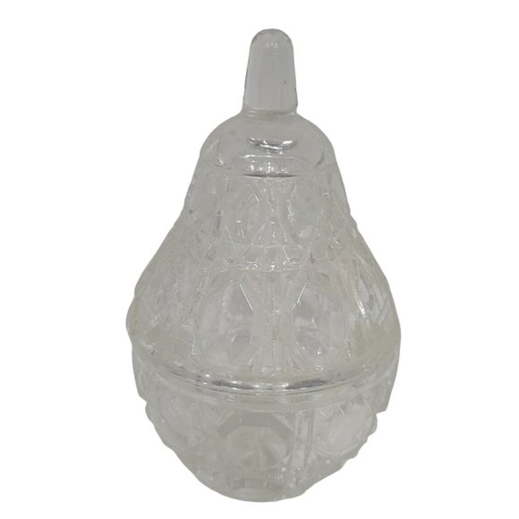 Small Miniature Pear Shaped Cut Glass Lidded Vintage Trinket Dish - Picture 3 of 8